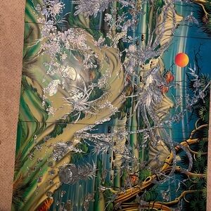 Silver and Blue Fiber Art Wall Hanging